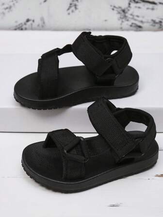 简约风格儿童凉鞋，纯色平底凉鞋，日常涉水鞋，轻便露趾凉鞋，适合男孩、女孩、婴儿、幼儿夏季穿着，编织带，钩环设计，徒步运动凉鞋，带足弓支撑瑜伽垫鞋垫，舒适步行涉水凉鞋，适合海滩旅行运动