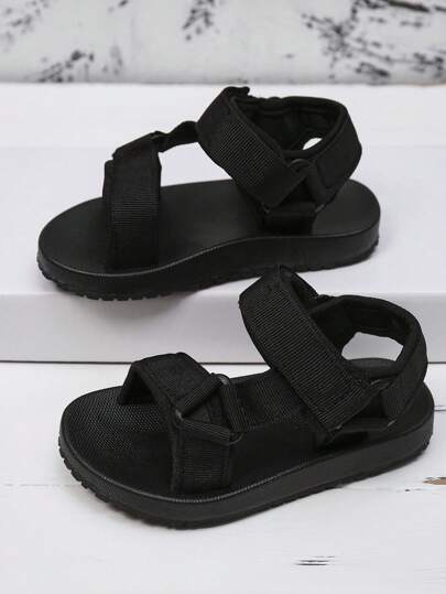 简约风格儿童凉鞋，纯色平底凉鞋，日常涉水鞋，轻便露趾凉鞋，适合男孩、女孩、婴儿、幼儿夏季穿着，编织带，钩环设计，徒步运动凉鞋，带足弓支撑瑜伽垫鞋垫，舒适步行涉水凉鞋，适合海滩旅行运动