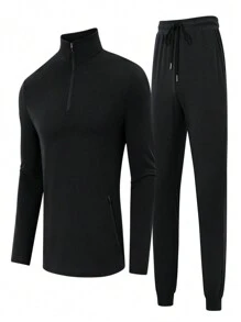Men's Tracksuit Set 2 Piece Quarter Zip Casual Golf Jogging Suit Athletic Sports Sweatsuits Set - Black - View 1