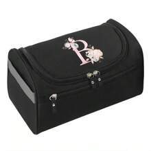 涤纶男士商务便携式收纳袋洗漱用品收纳袋女士旅行化妆包洗漱包化妆包邮轮必备字母图案洗漱包夏季旅行必备海滩度假假期学校用品宿舍必备返校 - 黑色 - 查看 20