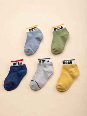 5 Pairs Kids Letter Knit Socks, Cute And Suitable For Daily Wear, New Spring/Autumn Collection