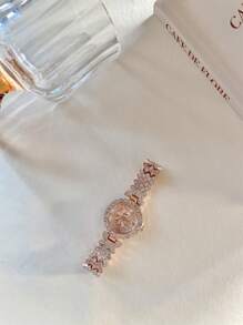 1pc Luxury Full Rhinestone Elegant Rose Gold Watch For Women, Round Dial, Quartz Movement, Chic Bracelet Style, Suitable For Daily Wear/Party - Rose Gold - View 7