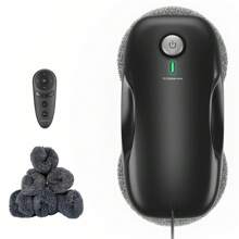 Tosima W2 Robot Window Cleaner, 3800 Pa Suction, With Triple Security System, Edge Detection, Intelligent Navigation, Remote Control, For Smooth Surfaces, With 12 Wipes (6 Pairs) - 黑色 - 查看 2