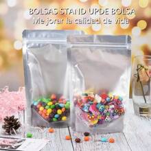 100 Piezas Bolsas Stand Up Pouch Transparente Cierre, Bolsas para envasado de alimentos, bolsas para conservación de alimentos frescos,Reutilizable, Resellables, absolutamente de alta calidad,Aluminio por Ambos Lados, Bolsas para envolver alimentos para Dulces, Accesorios, Aperitivos, Joyería, Cosméticos y Más, 14 x 20cm - 100 piezas(20 cm x 12 cm x 4 cm) - Ver 3