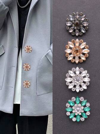 4pcs/set Rhinestone Inlaid Metal Buttons For Versatile Dresses, Gowns, Women's Wedding Dresses, Fashion Windbreakers, And Work Clothes