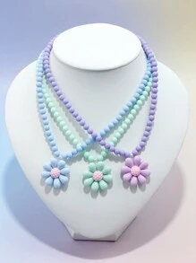 6pcs/Set Girls' Cute Multicolor Flower Pendant Necklace Set, Charming Beaded Children's Jewelry Suitable For Holiday Party Birthday Gift, Girls Accessories - Multicolor - View 8