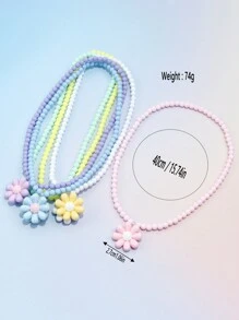 6pcs/Set Girls' Cute Multicolor Flower Pendant Necklace Set, Charming Beaded Children's Jewelry Suitable For Holiday Party Birthday Gift, Girls Accessories - Multicolor - View 5