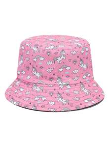 1pc Fashionable Spring/Summer Kids Hot Cartoon Unicorn Pattern Tie-Dye Printed Reversible Bucket Hat For Baby - A - View 10