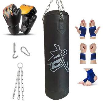 成人，青少年通用綜合格鬥拳擊重沖袋，附手套，護手帶和擊打靶，適用於拳擊訓練，泰拳，跆拳道，武術，家庭健身房訓練（福袋拳擊袋套裝，未實心）
