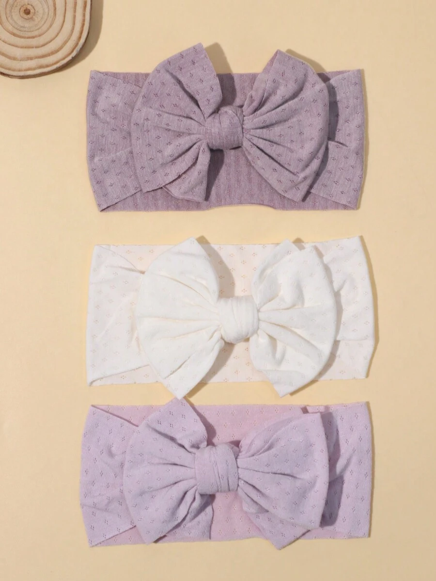 3pcs/Set Baby Girls' Cute Purple Elastic Nylon Bow Headbands, Suitable For Daily Use - Multicolor - View 1