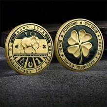 1pc Lucky Clover Commemorative Coin Elephant Coin Antique Silver Relief Commemorative Medal - Gold - View 1