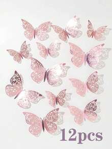 24入/12入組3D幾何圖案蝴蝶造型紙牆貼紙，可用於裝飾、節慶和蛋糕裝飾 - 彩色 - 查看 2