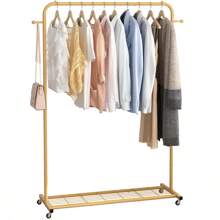 1pc Large Capacity Metal Clothing Rack, Movable Wheel Type Hanger, Bottom Mesh Accommodable Hanger Halloween Decorations Halloween Costumes Autumn Decor Festival Decor - Gold - View 6