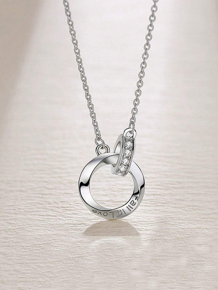 1pc Women's Solid 925 Sterling Silver Cubic Zirconia Pave Round Chain Necklace, Chic Jewelry Accessory - Silver - View 1