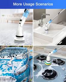 Máy chà sàn quay điện TASVAC EB5, Bàn chải tắm không dây 450RPM với 5 đầu làm sạch có thể thay thế và tay cầm mở rộng có thể điều chỉnh, Máy chà sàn phòng tắm công suất 1,5H cho bồn tắm, vữa, gạch, sàn, tường, bồn rửa - trắng - Xem 7