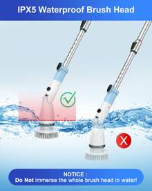 Máy chà sàn quay điện TASVAC EB5, Bàn chải tắm không dây 450RPM với 5 đầu làm sạch có thể thay thế và tay cầm mở rộng có thể điều chỉnh, Máy chà sàn phòng tắm công suất 1,5H cho bồn tắm, vữa, gạch, sàn, tường, bồn rửa - trắng - Xem 9