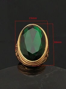 时尚高品质镀金18K祖母绿戒指，不锈钢简约宝石玻璃戒指，女士款 - 金戒指 - 查看 6