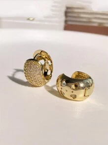 rakol 2pcs Fashionable Copper Cubic Zirconia Hollow Out Decor Wide Hoop Earrings Suitable For Women's Daily Wear - Earrings - View 14