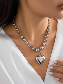 1pc Exaggerated Chunky Beaded Punk Collar Necklace, Geometric Bead Chain For Women - Multicolor - View 9