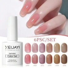 XEIJAYI 1支装 7.3毫升 凝胶指甲油入门套装 6色 黑色 白色 粉色 绿色 可卸除免擦拭凝胶指甲油套装 适合所有季节