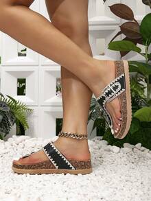 Nuevas sandalias de mujer de verano con plataforma gruesa de corcho negro, cómodas sandalias casuales de punta abierta y deslizantes para la playa - Negro - Ver 4