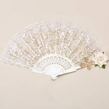 1 Pc Lace Handheld Fan With Rose Flower Gorgeous European Style Folding Fan For Party Show Cosplay Props Photo Best - Black Fan Wine Red Rose - View 14