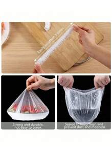 100pcs/Pack Disposable Food Wrap Film And Shower Cap Set, Household PE Cling Film Bowl Covers - White - View 4