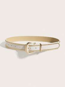 1 件复古西式手工铆钉 PU 皮带，百搭牛仔裤、连衣裙、街头风格夏季、秋季、万圣节 - 米色 - 查看 4