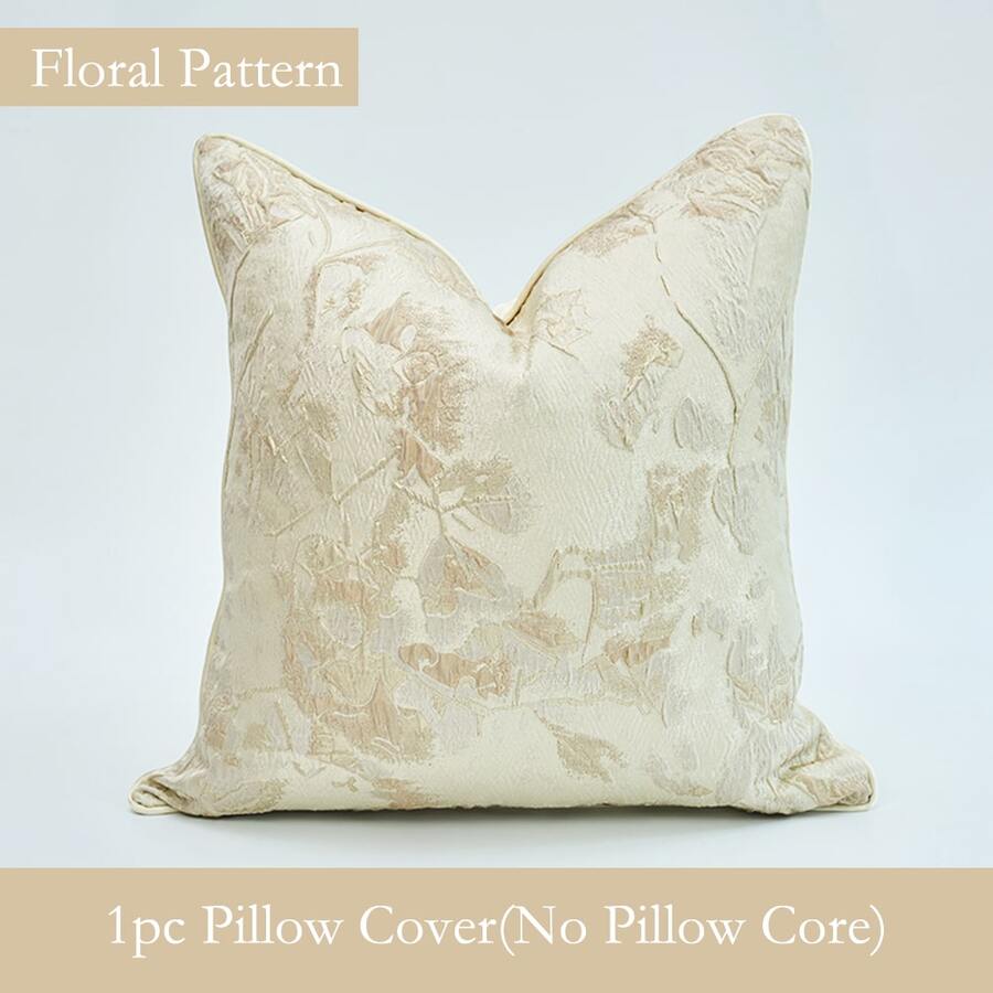 1入精品枕頭套，高精密度浮雕花紋圖案，沙發裝飾枕套，18x18英寸，20x20英寸（不含枕芯） - 米色 - 查看 1