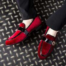 Men's Genuine Leather Metallic Textured Slip-On Glitter Loafers - Stylish And Comfortable Shoes - Red - View 2