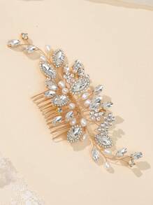 1pc Women Flower & Faux Pearl Decor Fashionable Hair Comb, For Wedding Party Daily Life