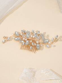 1pc Women Flower & Faux Pearl Decor Fashionable Hair Comb, For Wedding Party Daily Life