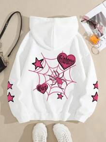 Moletom Canguru de Hip-Hop para mulheres Spider Girl Pink Star Aesthetic - Branco - Visão 1
