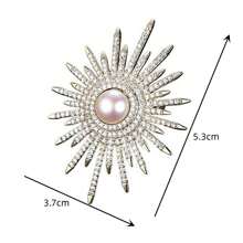 1 Pc New Fashion Elegant Glittering Sunflower Brooches Silver Gold Color Rhinestone Alloy Pearl Brooch Lady Party Pins Birthday Jewelry Clothing Accessory Collar Decoration Suit Sweater, Cardigan Brooch - Silver - View 2