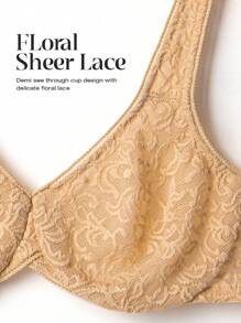 Women's Sexy Lace Bra Sheer Bras Underwire Added Support - Apricot - View 7