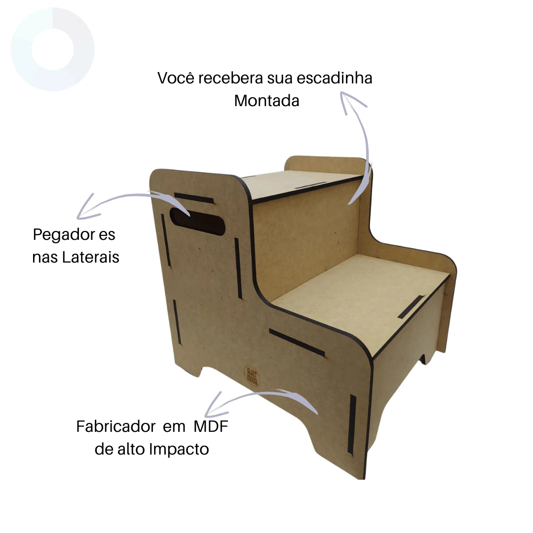 Escada Pet P/ Cama Madeira 3 Degraus Para Cachorro E Gato Altura 33cm - Marrom Claro - Visão 1