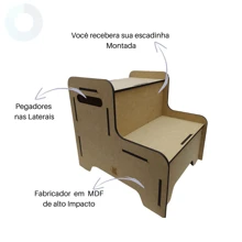 Escada Pet P/ Cama Madeira 3 Degraus Para Cachorro E Gato Altura 33cm - Marrom Claro - Visão 5