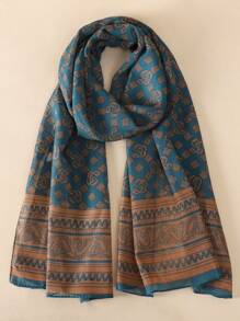 1pc Women's Small Size Lightweight Luxury Bohemian Vintage Snowflake Scarf, Breathable And Smooth Texture, Suitable For All Seasons, Can Be Used As A Shawl, Sun Protection, Matching Outfits, Suitable For Autumn/Winter - Blue Brown - View 3