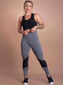 Women's Fitness Set High Waist Leggings And Plain Basic Swim Top GJR Modas Gym - Xám - Xem 1