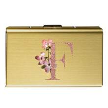 1 pieza Estuche de tarjeta delgado con diseño de iniciales de letra de A a Z en color oro rosa, cartera minimalista fina de metal de aluminio, organizador de tarjetas, tarjetero, billetera para hombres y mujeres, protector RFID