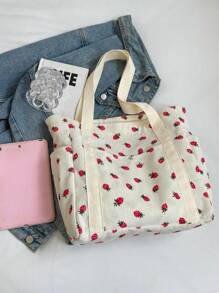 Bolso de mano grande de capacidad con estampado de fresa en un estilo casual y sencillo, perfecto para el campus, vacaciones, playa, viajes y hospitales, un bolso de moda y adorable para San Valentín