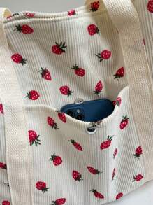 Bolso de mano grande de capacidad con estampado de fresa en un estilo casual y sencillo, perfecto para el campus, vacaciones, playa, viajes y hospitales, un bolso de moda y adorable para San Valentín