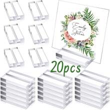 20pcs Acrylic Place Card Holders Transparent With Slots, Table Display, Wedding Signage Holders, Digital Photos Office Menu Conference, Black Card Stands, White & Transparent