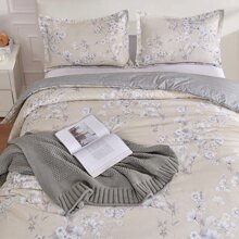 2/3 件套白色梅花印花被套，香槟金底色，简约美学设计，柔软奢华的高品质轻盈超细纤维床品，低致敏性，透气性好，适合春、夏、秋、冬四季使用。 - 香檳色 - 查看 5