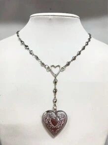 1 pieza Collar con colgante en forma de corazón y lazo, perla falsa, estilo gótico Kpop Harajuku, estética, para mujer y niña, Y2k, 2000s, EMO, vintage, punk, accesorios de joyería, regalo para San Valentín, mamá, madre, Día de la Madre