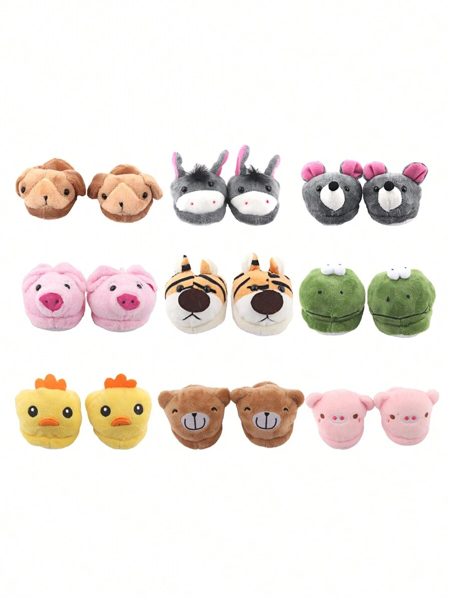 1 件可爱动物印花毛绒玩偶拖鞋，迷你玩具拖鞋，适合 18 英寸美国玩偶和其他玩偶配件，适合婴儿和女孩的生日礼物 - 彩色 - 查看 1