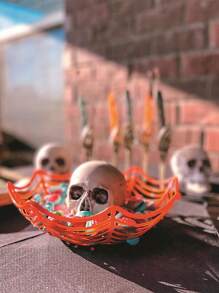 万圣节糖果篮 蜘蛛网碗 水果盘 糖果盒 万圣节厨具 不给糖就捣蛋万圣节派对用品 - 橘色 - 查看 6