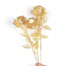 3/8PCS Artificial Golden/Sliver/Red Black Multi-Color Roses Flower Scene Decoration, Party Decoration, Wedding Decoration, Roadside Flower Arrangement, Home Decoration, Graduation Celebration, Birthday Banquet Decoration, Christmas, Thanksgiving, Easter, Father's Day, Mother's Day Celebration, Landscaping,Bathroom Decor,Bedroom Decor,Preppy Room Decor,Boho Room Decor