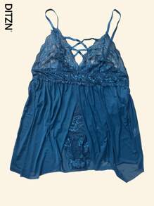 DITZN Plus Size Fashion Sexy Doll Shirt Women's 2 In 1 One-Piece Erotic Lingerie Dress V Neck Lace Pajamas Summer Breathable Cross Strap Nightgowns, Vacation