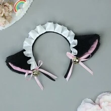 Japanese Animal Ears Headwear Simulation Cat Ears Headband Comic Show Props Lolita Lace Bell Bow Hairband Sweet Lovely Hair Band Maid Cosplay Accessories